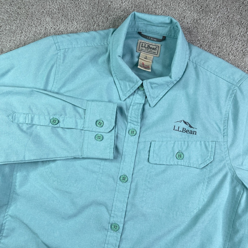 LL Bean Shirt Womens Small Blue No Fly Zone Long Sleeve Hiking Fishing Outdoors